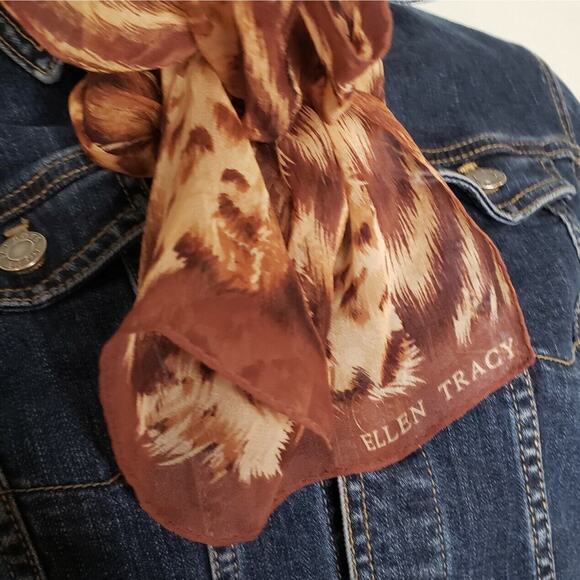 Ellen Tracy Silk Scarf Animal Print Designer 11 x 52“ Long Sheer Scarf - Picture 1 of 5